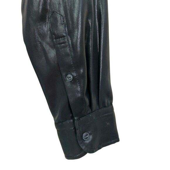 Rag & Bone Debbie Top Womens Medium Black Long Sleeve Front Slits V-Neck Chic - Picture 8 of 12